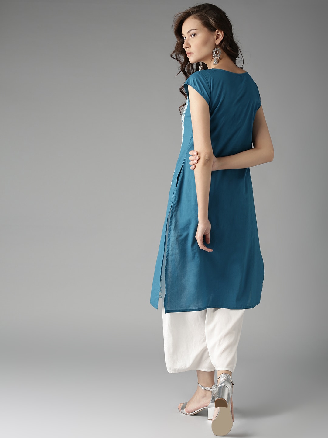 HERE&NOW Women Blue & Off-White Printed Straight Kurta | Grocsy
