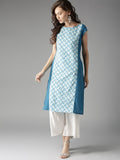 HERE&NOW Women Blue & Off-White Printed Straight Kurta | Grocsy