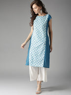 HERE&NOW Women Blue & Off-White Printed Straight Kurta | Grocsy