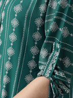 HERE&NOW Women Teal Green & White Printed Straight Kurta | Grocsy