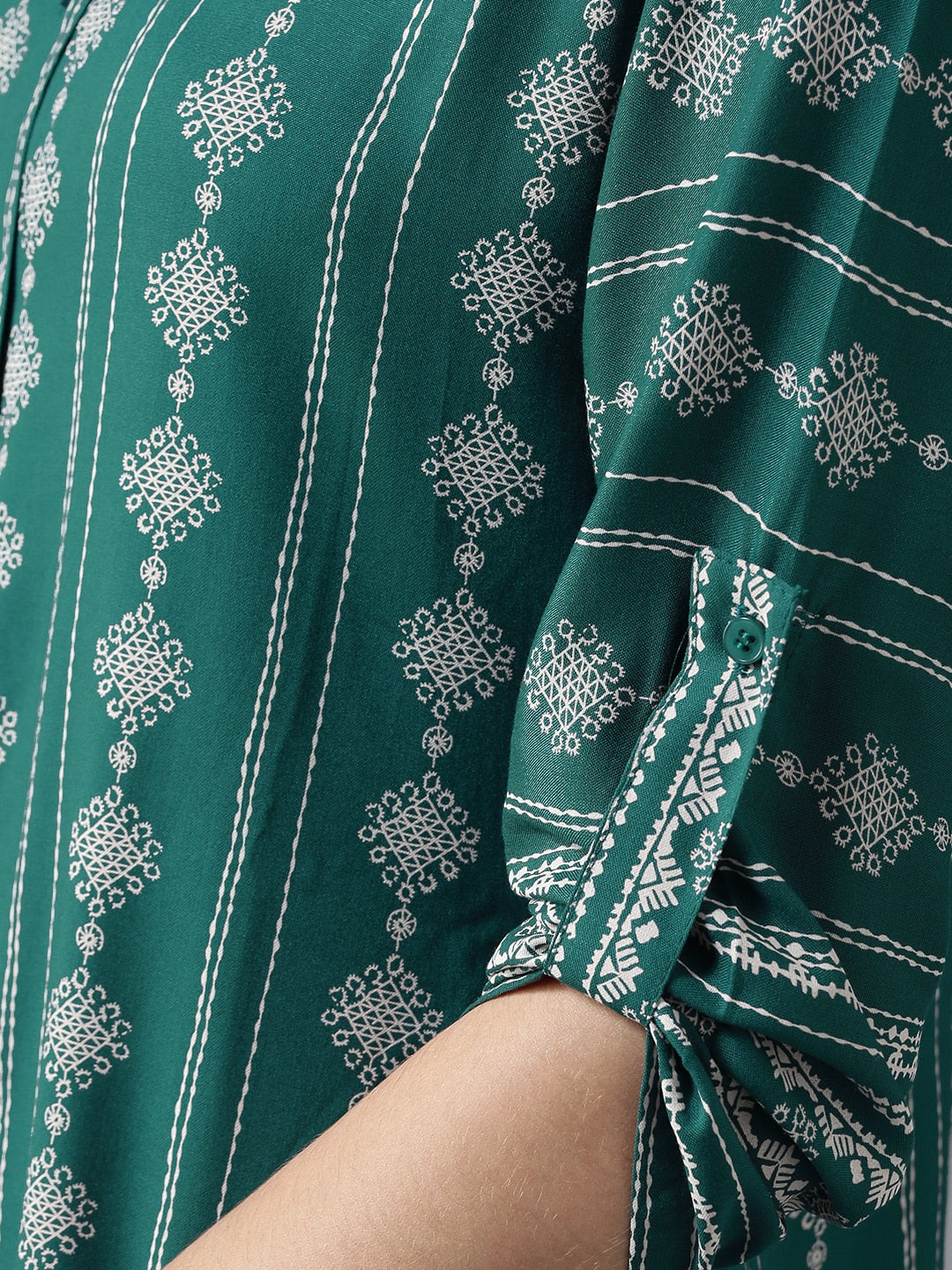 HERE&NOW Women Teal Green & White Printed Straight Kurta | Grocsy