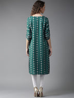 HERE&NOW Women Teal Green & White Printed Straight Kurta | Grocsy