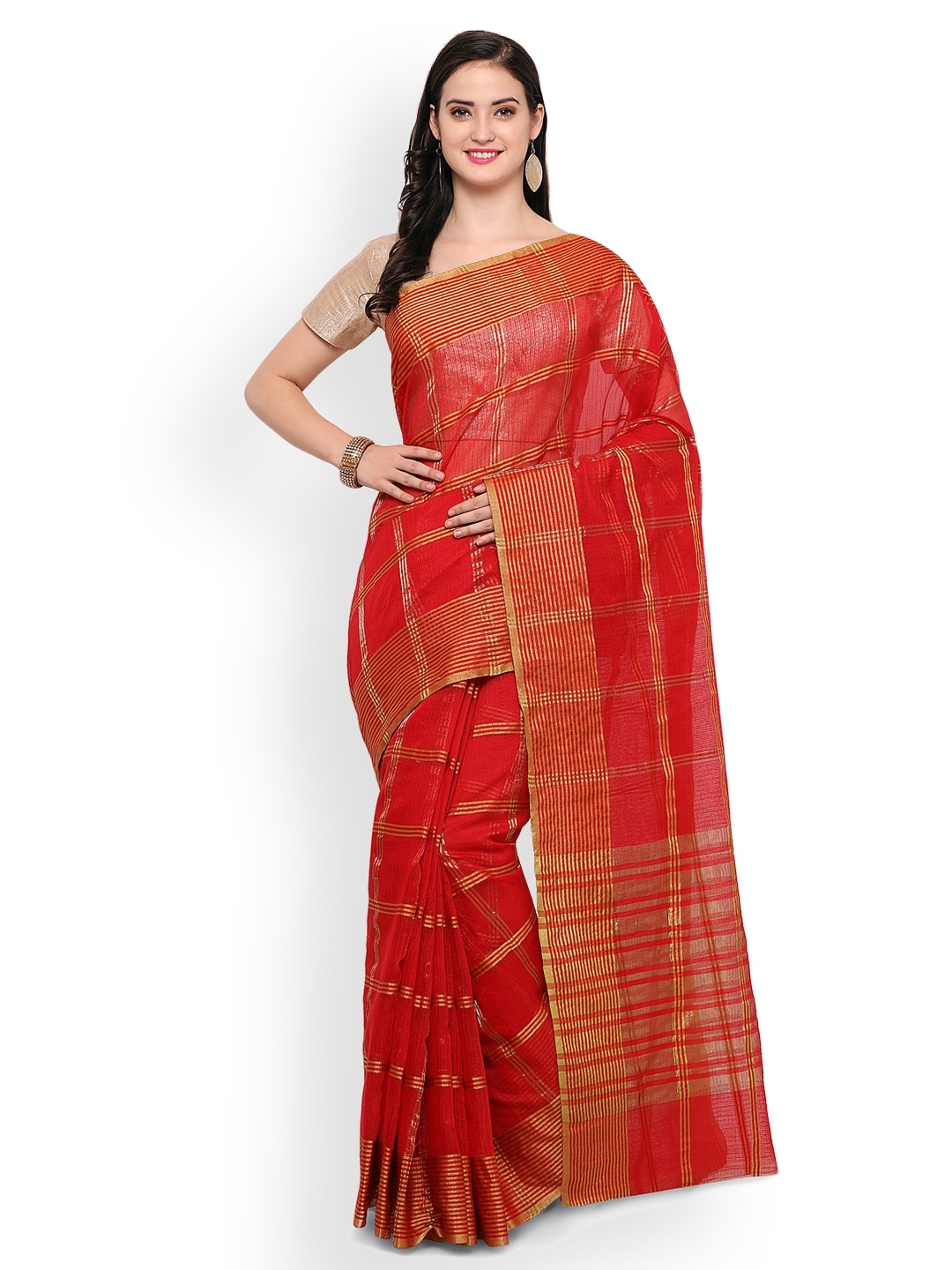 Saree Mall Red Art Silk Checked Bhagalpuri Saree | Grocsy