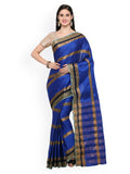 Saree Mall Blue Striped Silk Blend Saree | Grocsy