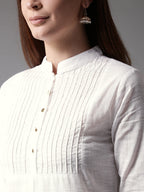 Here&Now Women White Solid Straight Kurta | Grocsy