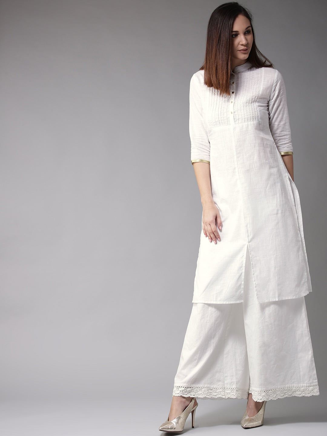 Here&Now Women White Solid Straight Kurta | Grocsy