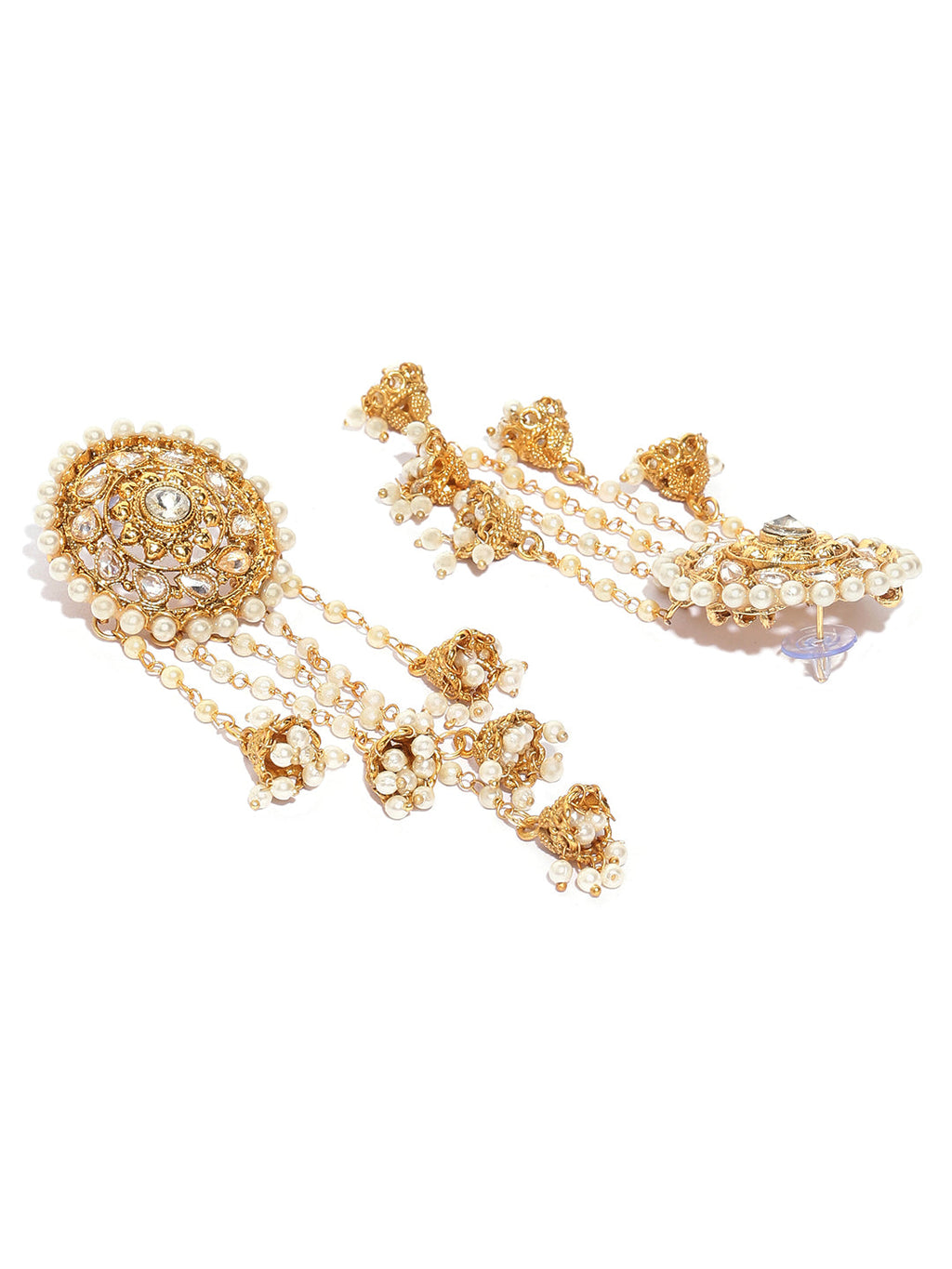 Shining Diva Gold-Toned & White Classic Jhumkas | Grocsy