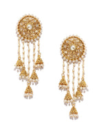 Shining Diva Gold-Toned & White Classic Jhumkas | Grocsy