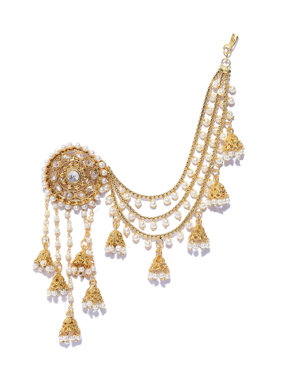Shining Diva Gold-Toned & White Classic Jhumkas | Grocsy