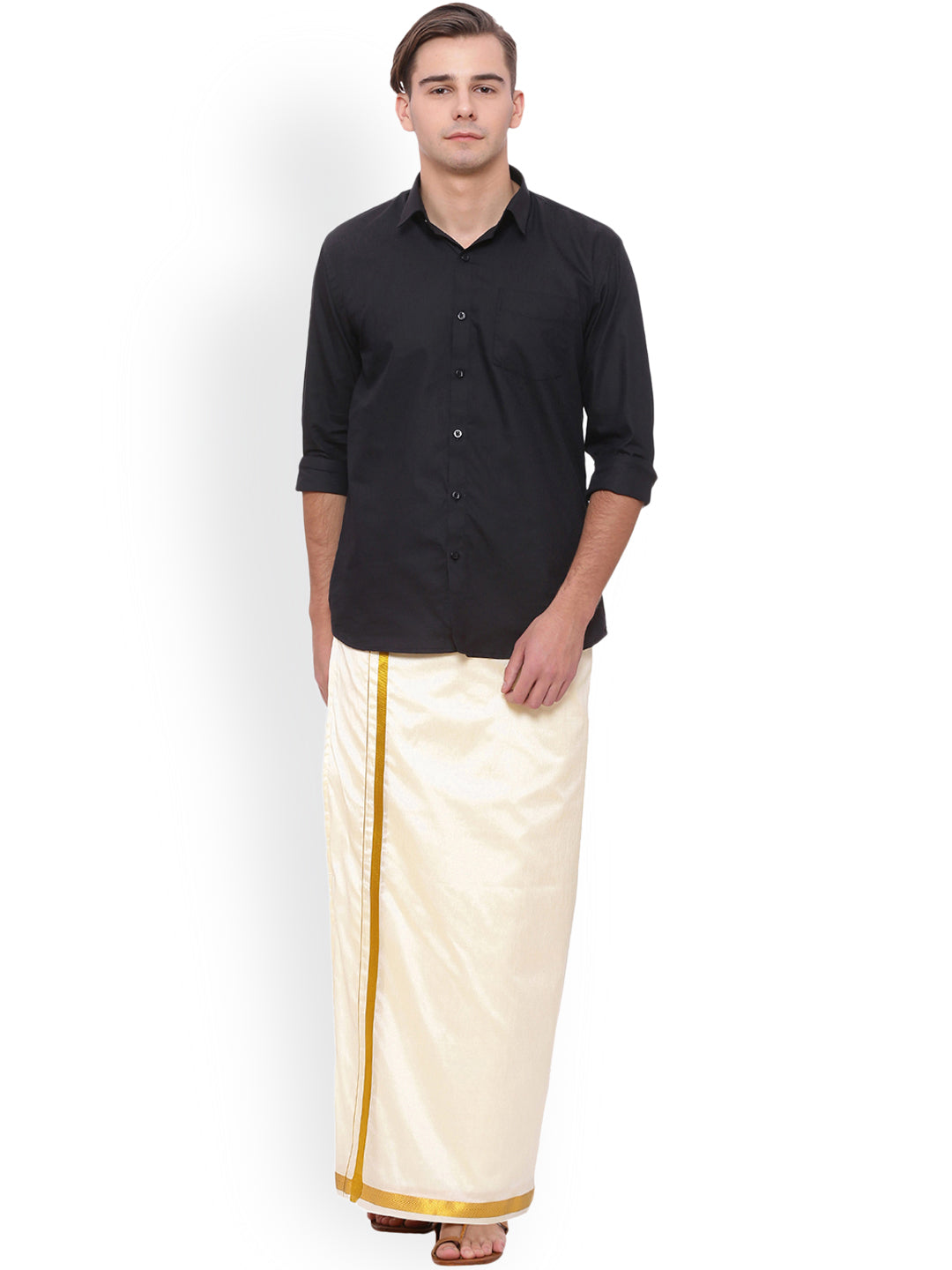 Sethukrishna Men Cream Solid Readymade Dhoti | Grocsy