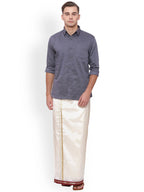 Sethukrishna Men Cream Solid Double Layer Readymade Dhoti With Pocket | Grocsy