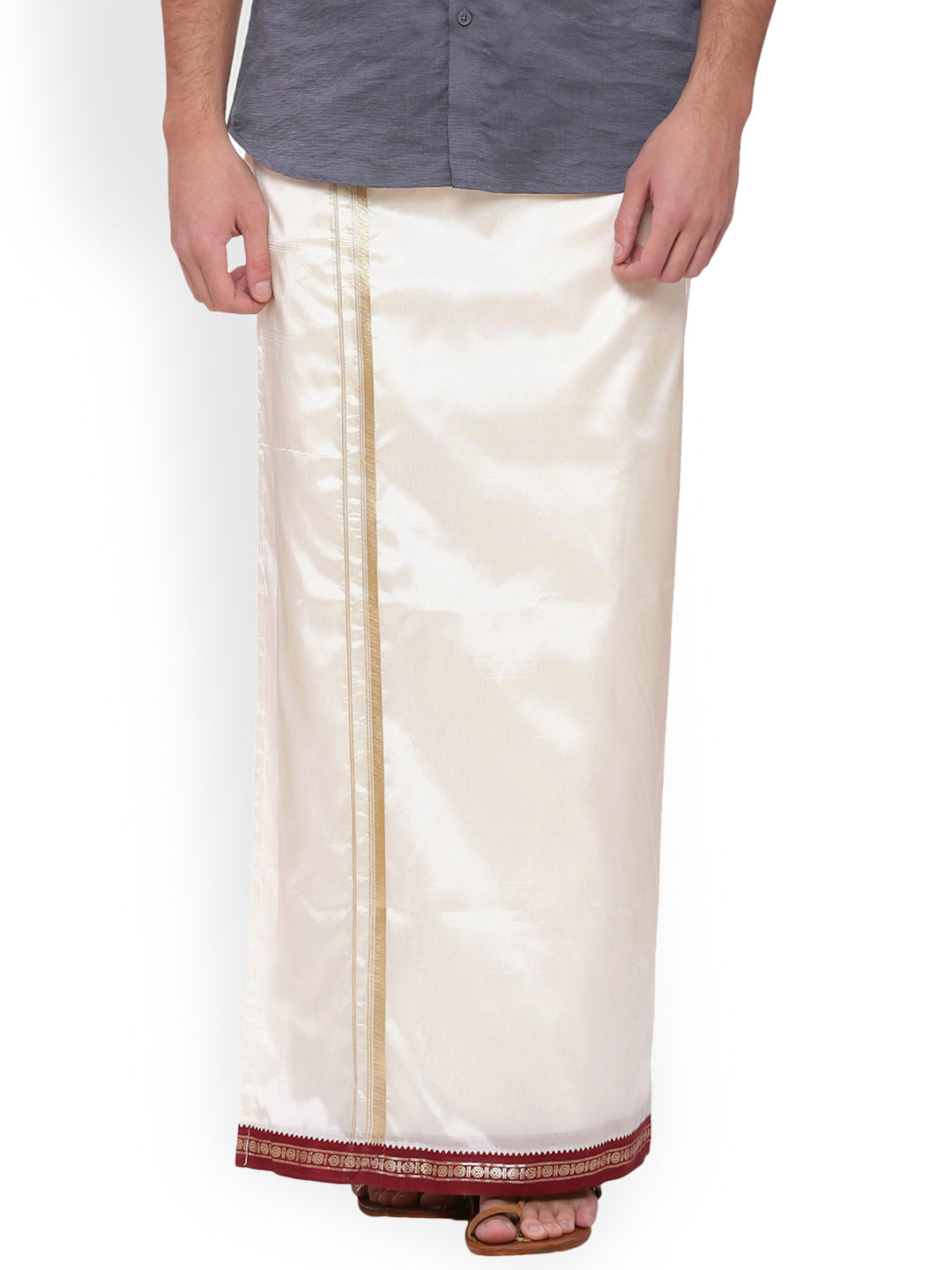Sethukrishna Men Cream Solid Double Layer Readymade Dhoti With Pocket | Grocsy