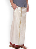 Sethukrishna Men Cream Solid Double Layer Readymade Dhoti With Pocket | Grocsy