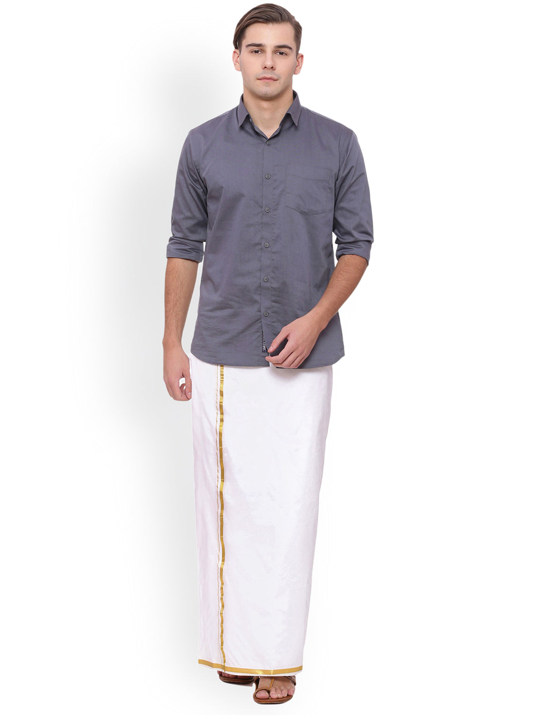 Sethukrishna Men White Solid Double Layer Readymade Dhoti With Pocket | Grocsy