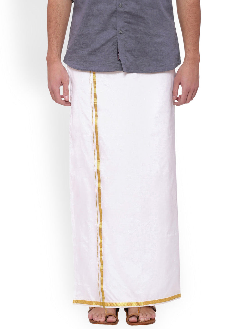 Sethukrishna Men White Solid Double Layer Readymade Dhoti With Pocket | Grocsy