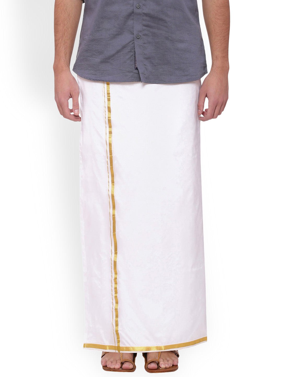 Sethukrishna Men White Solid Double Layer Readymade Dhoti With Pocket | Grocsy