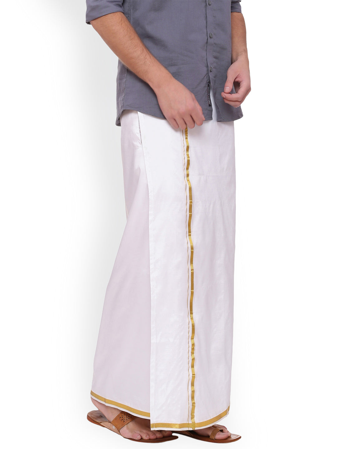 Sethukrishna Men White Solid Double Layer Readymade Dhoti With Pocket | Grocsy