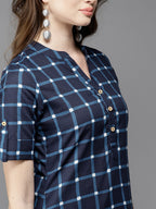 HERE&NOW Women Blue Checked Straight Kurta | Grocsy