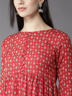HERE&NOW Women Red & Off-White Printed A-Line Kurta | Grocsy