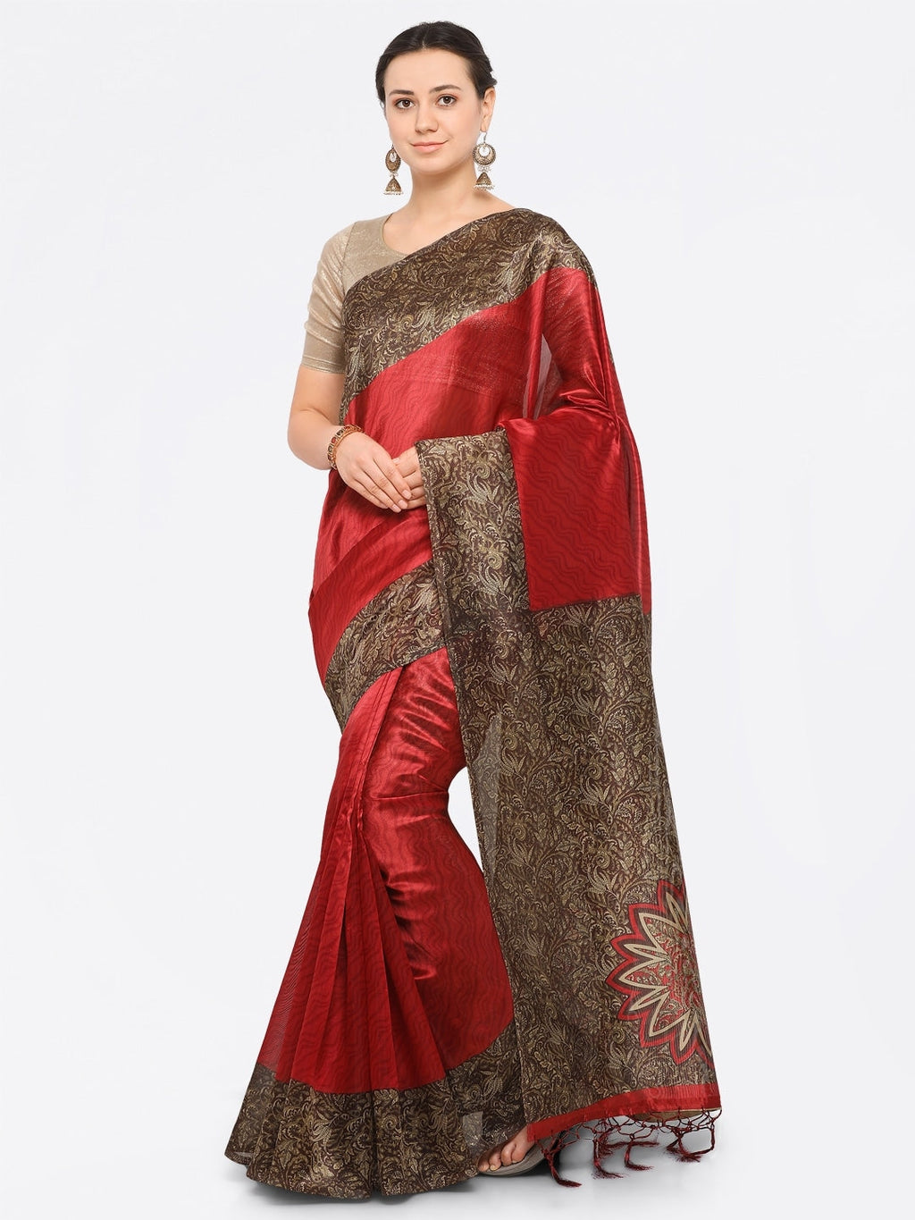 Saree Mall Red Solid Art Silk Saree | Grocsy