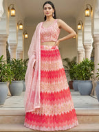 Tulsi Art Glamorous Pink Embroidered Chinon Wedding Wear Lehenga Choli | Grocsy