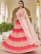 Tulsi Art Glamorous Pink Embroidered Chinon Wedding Wear Lehenga Choli | Grocsy