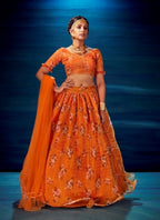 Anaita Orange Organza Lehenga Choli With Sequence & Thread Work | Grocsy