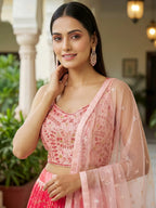 Tulsi Art Glamorous Pink Embroidered Chinon Wedding Wear Lehenga Choli | Grocsy