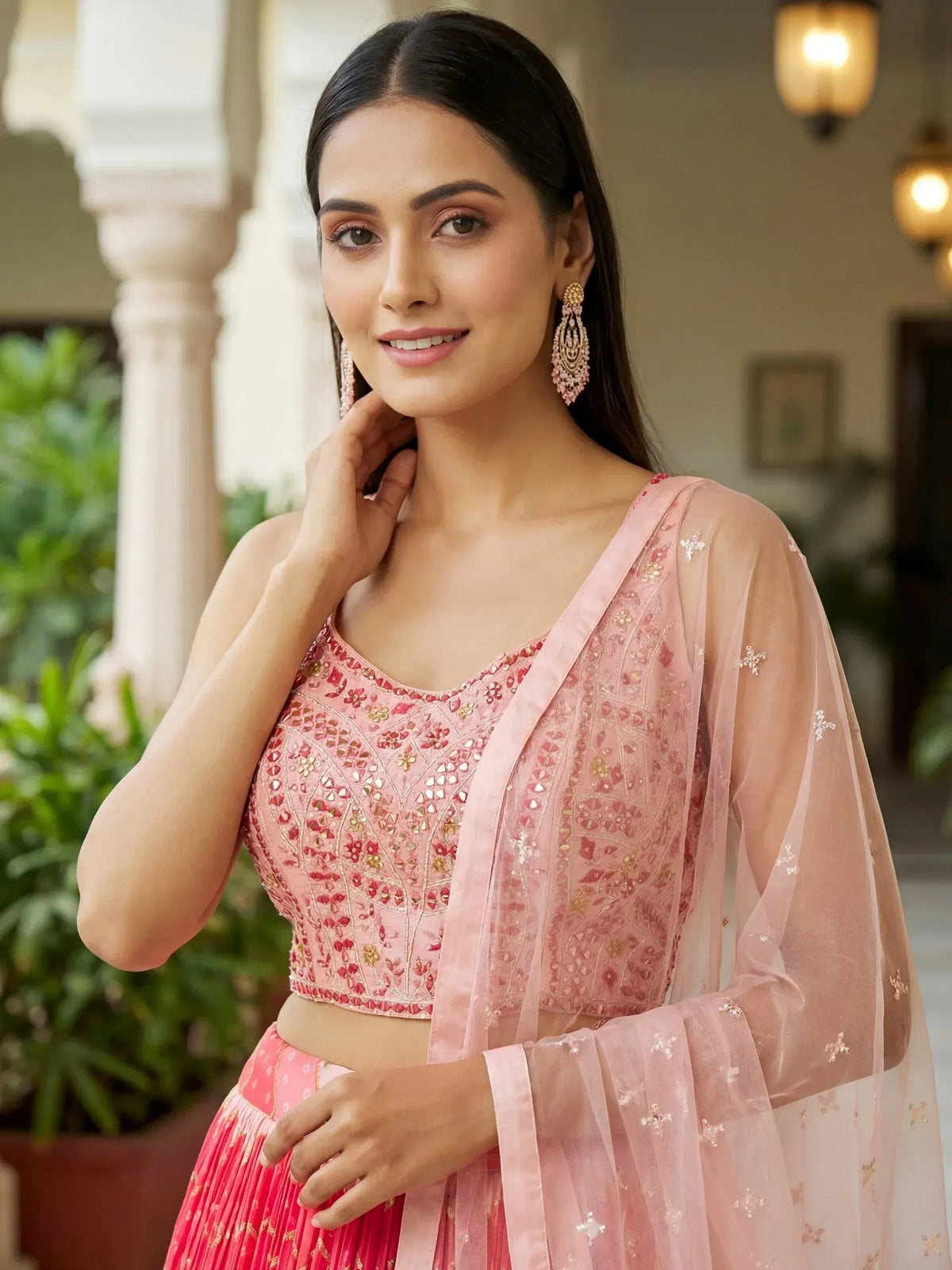 Tulsi Art Glamorous Pink Embroidered Chinon Wedding Wear Lehenga Choli | Grocsy