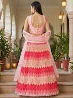 Tulsi Art Glamorous Pink Embroidered Chinon Wedding Wear Lehenga Choli | Grocsy