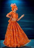 Anaita Orange Organza Lehenga Choli With Sequence & Thread Work | Grocsy