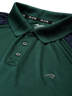 Alcis Men Green & Navy Blue Colourblocked Polo Collar Slim Fit Running T-shirt | Grocsy