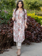 Sangria Floral-Printed Straight Kurtas | Grocsy