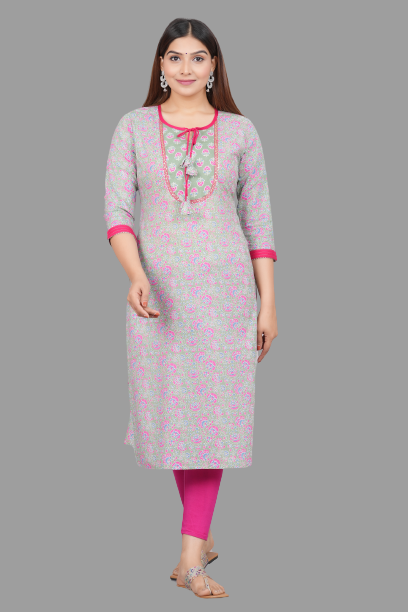House of RP Women's Grey Rayon Floral Print Kurta | Grocsy