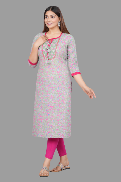 House of RP Women's Grey Rayon Floral Print Kurta | Grocsy