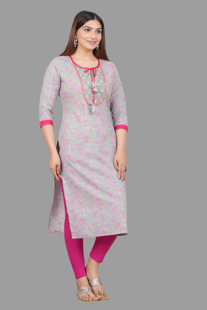 House of RP Women's Grey Rayon Floral Print Kurta | Grocsy