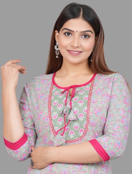 House of RP Women's Grey Rayon Floral Print Kurta | Grocsy
