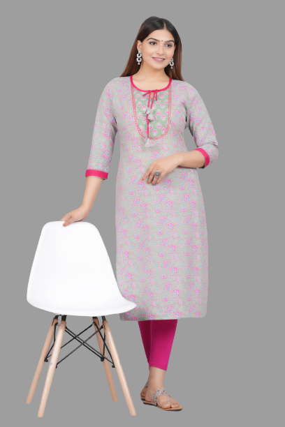 House of RP Women's Grey Rayon Floral Print Kurta | Grocsy