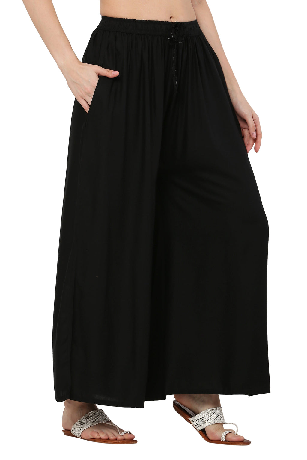 PAVONINE Black Color Rayon Fabric Jumbo Sharara For Women | Grocsy