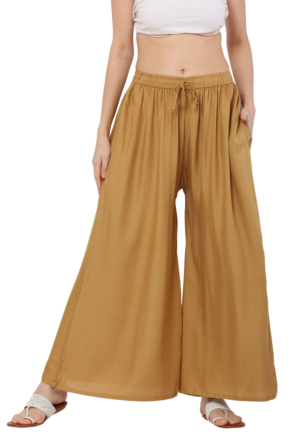 PAVONINE Beige Color Rayon Fabric Jumbo Sharara For Women | Grocsy