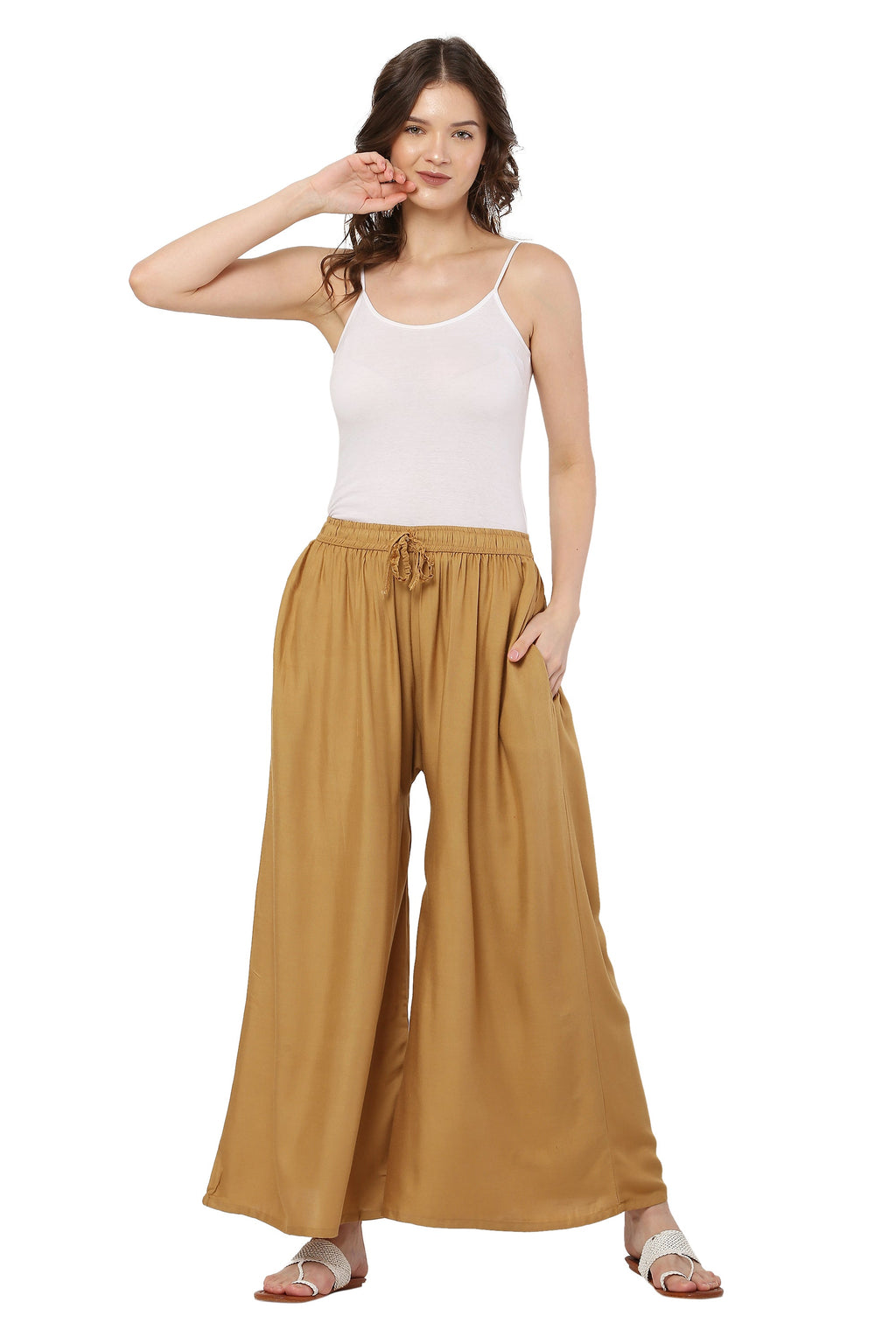 PAVONINE Beige Color Rayon Fabric Jumbo Sharara For Women | Grocsy