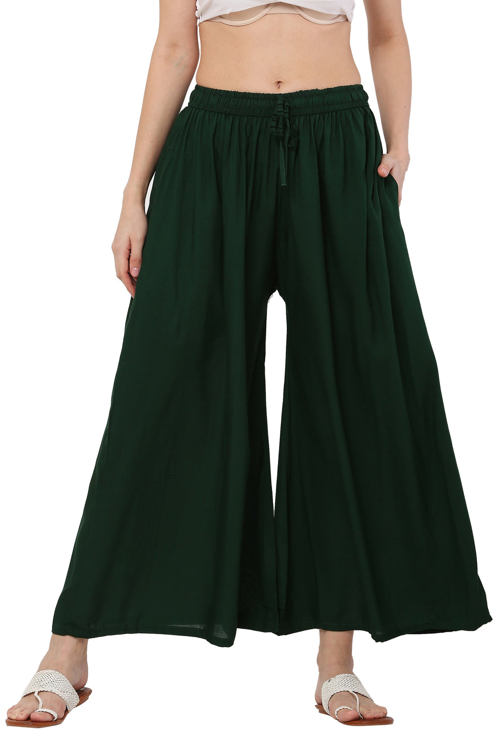 PAVONINE Bottle Green Color Rayon Fabric Jumbo Sharara For Women | Grocsy