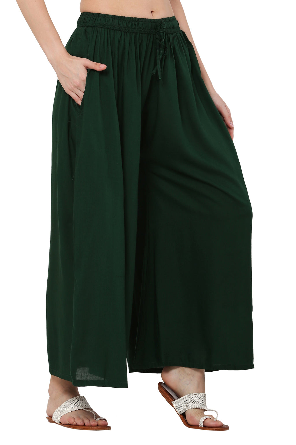 PAVONINE Bottle Green Color Rayon Fabric Jumbo Sharara For Women | Grocsy