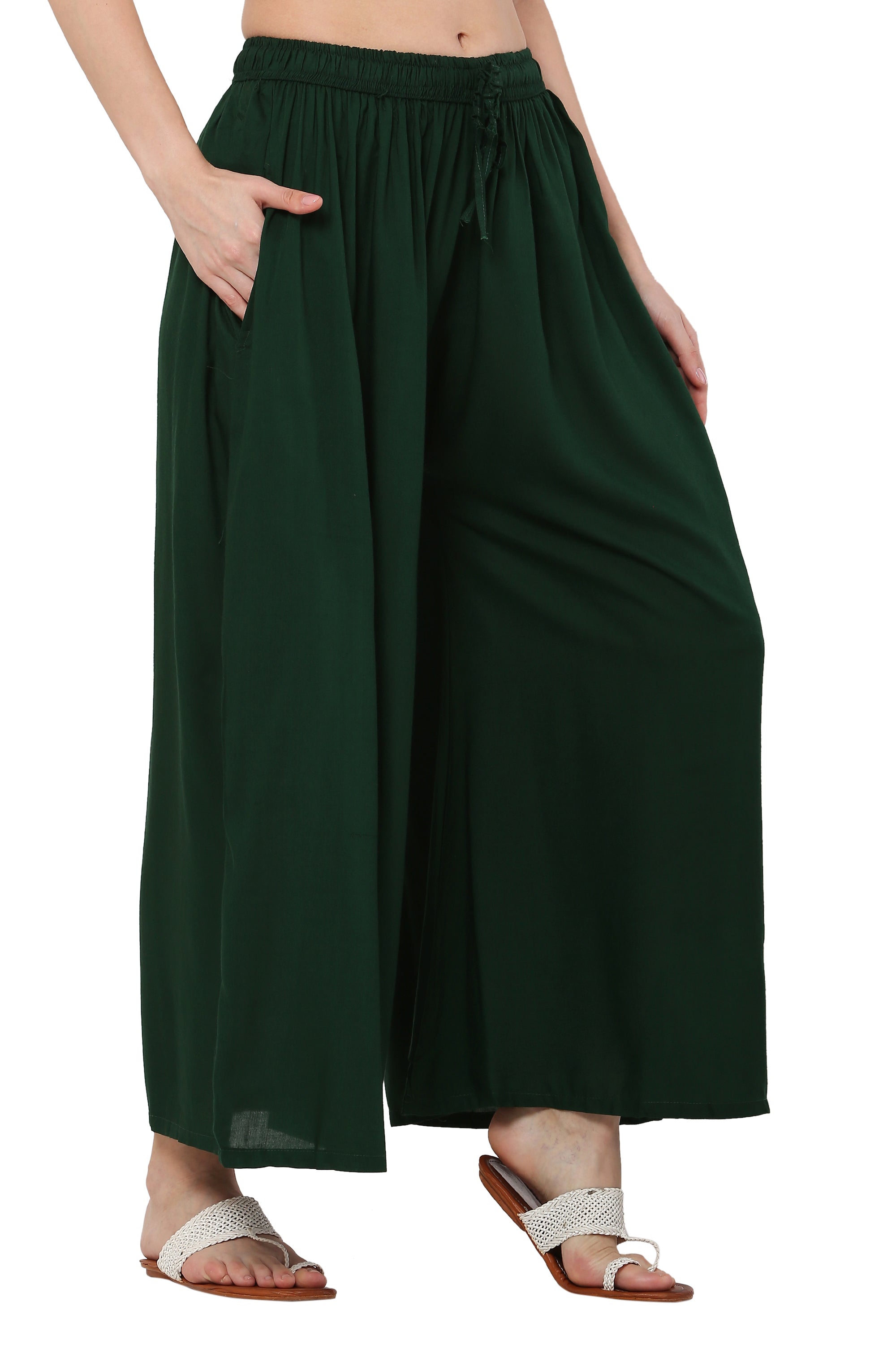 PAVONINE Bottle Green Color Rayon Fabric Jumbo Sharara For Women | Grocsy