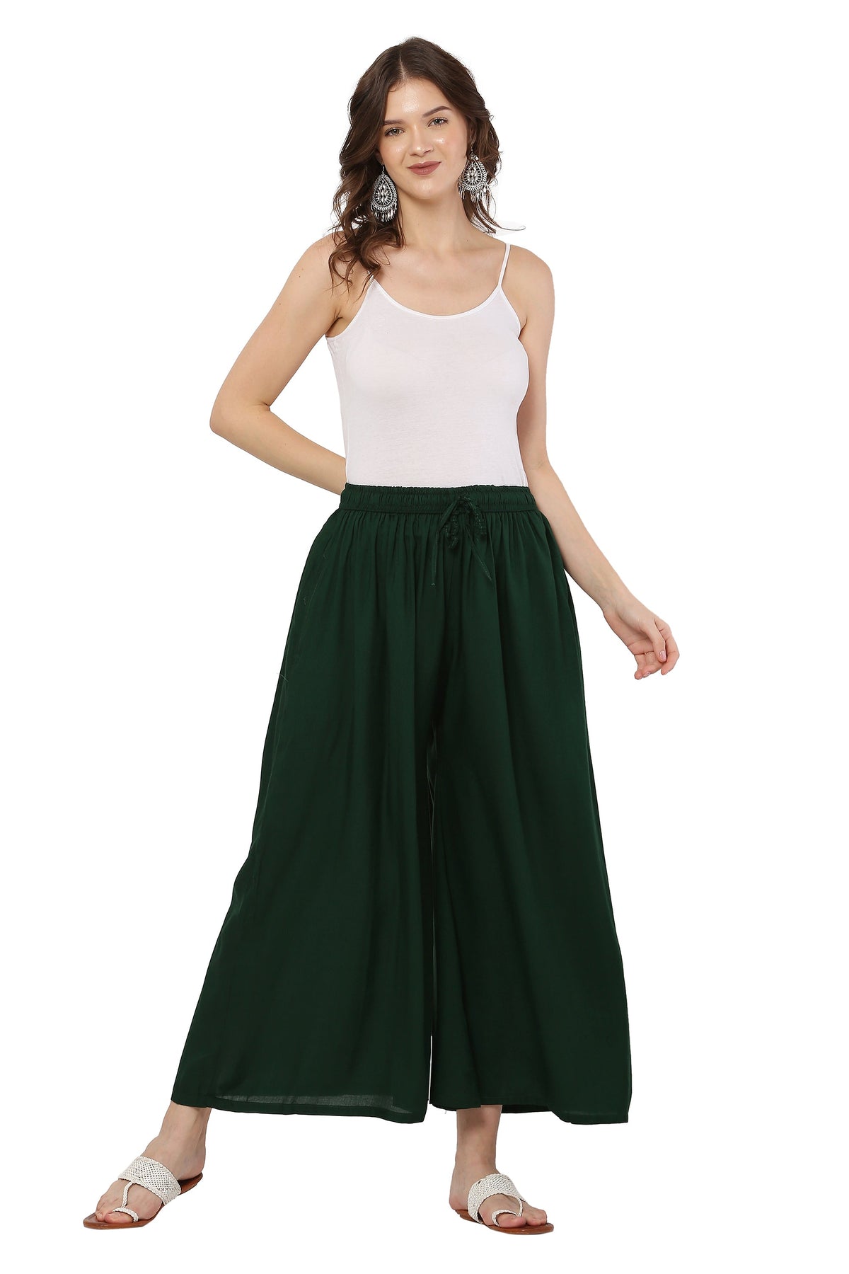 PAVONINE Bottle Green Color Rayon Fabric Jumbo Sharara For Women | Grocsy