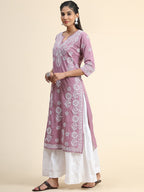 HOUSE OF KARI Floral Embroidered Chikankari Cotton Kurta | Grocsy