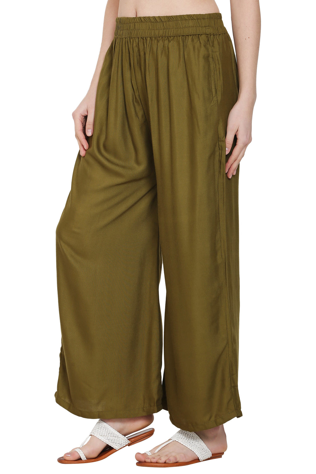 PAVONINE Mehandi Color Rayon Fabric Jumbo Sharara For Women | Grocsy