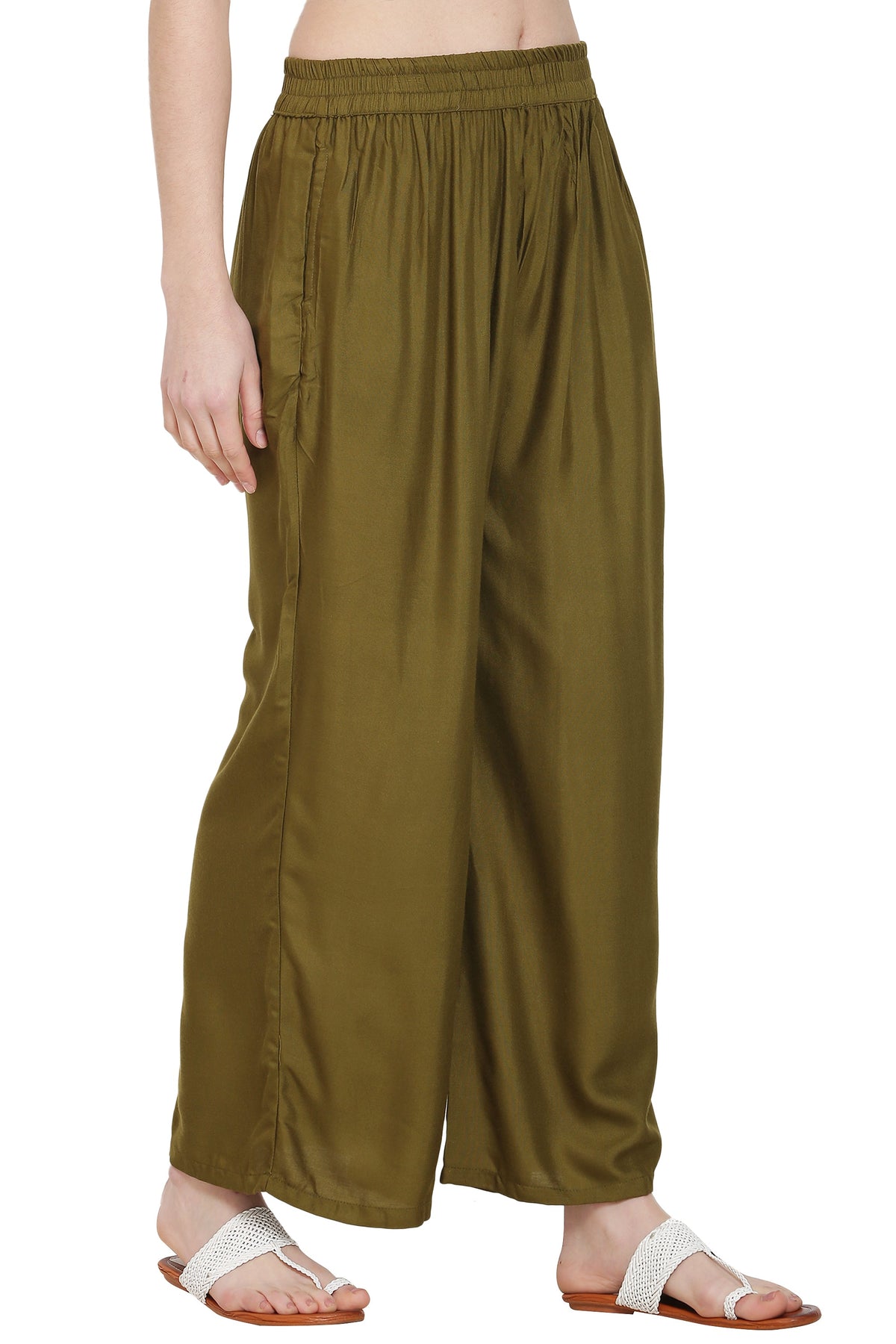 PAVONINE Mehandi Color Rayon Fabric Jumbo Sharara For Women | Grocsy