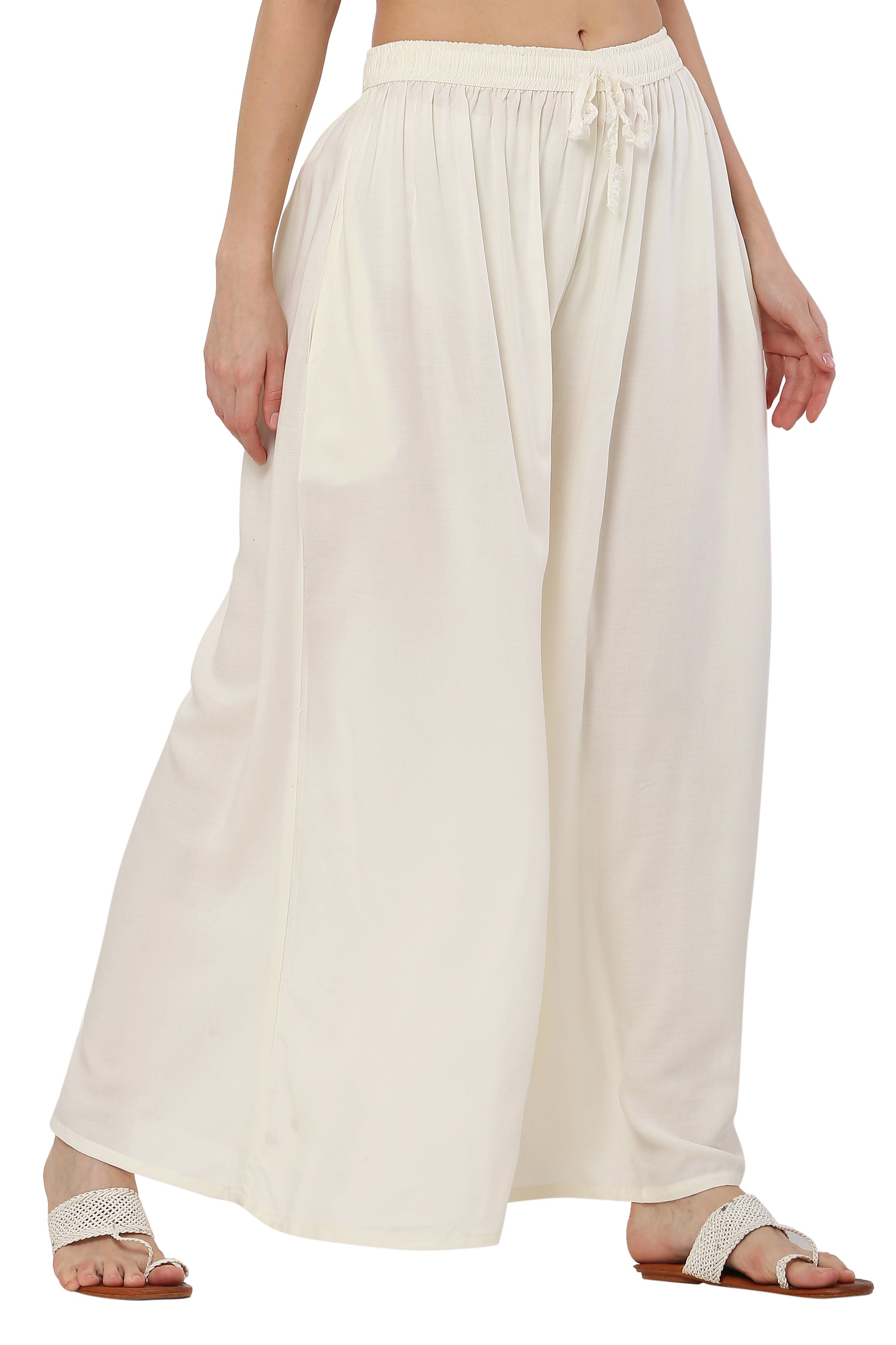 PAVONINE Off White Color Rayon Fabric Jumbo Sharara For Women | Grocsy