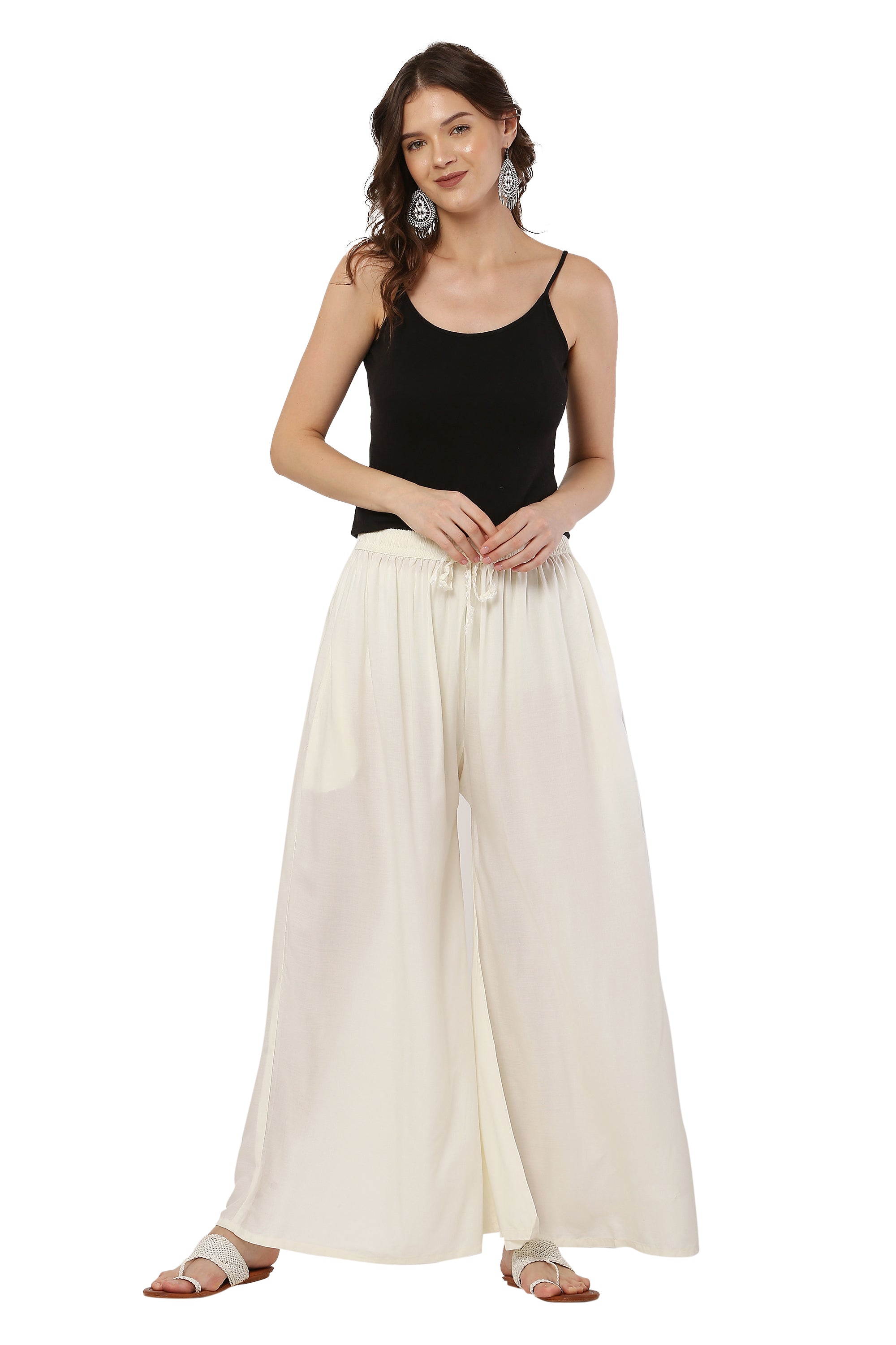 PAVONINE Off White Color Rayon Fabric Jumbo Sharara For Women | Grocsy
